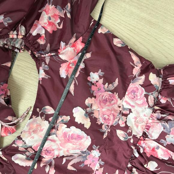 LoveShackFancy Dress Size 8 Hansel Oxblood Bubble Skirt Fitted Bodice Satin Bow - Picture 10 of 11